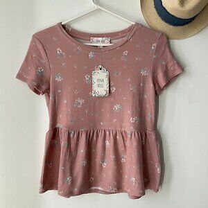 Pink Rose Floral Peplum Top NWT
